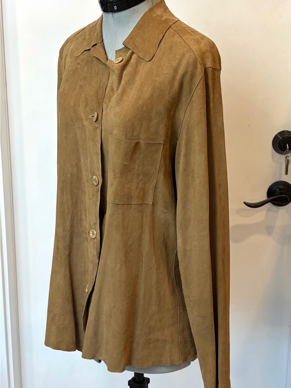 Nigel Preston Suede Button-Front Shirt/Jacket, tan, unlined, S, EUC - Picture 11 of 15